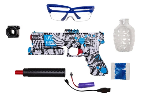 Pistolet elektryczny na żelowe kulki G17 z pojemnikiem - niebieski