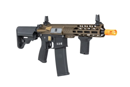Karabinek ASG Specna Arms RRA SA-E25 HAL ETU™ Chaos Bronze z pomarańczowym urządzeniem wylotowym