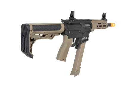 Pistolet maszynowy ASG Specna Arms SA-FX01 FLEX™ HAL ETU Half-Tan z pomarańczowym urządzeniem wylotowym