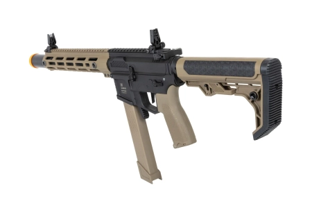 Pistolet maszynowy ASG Specna Arms SA-FX02 FLEX™ HAL ETU Half-Tan z pomarańczowym urządzeniem wylotowym