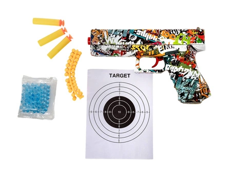 PIstolet sprężynowy 4w1 na żelowe kulki G17 - graffiti