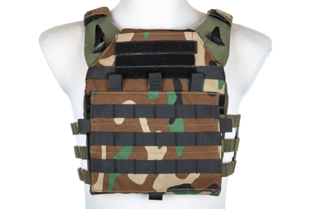 Kamizelka taktyczna Specna Arms Tactical typu Plate Carrier z panelem szturmowym Woodland