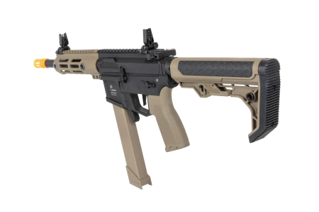Pistolet maszynowy ASG Specna Arms SA-FX01 FLEX™ HAL ETU Half-Tan z pomarańczowym urządzeniem wylotowym