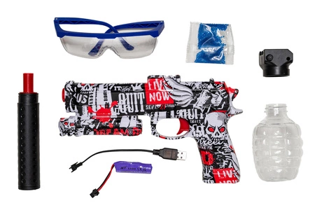 Pistolet elektryczny na żelowe kulki Beretta 92S z pojemnikiem - czerwony