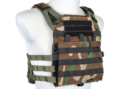 Kamizelka taktyczna Specna Arms Tactical typu Plate Carrier z panelem szturmowym Woodland